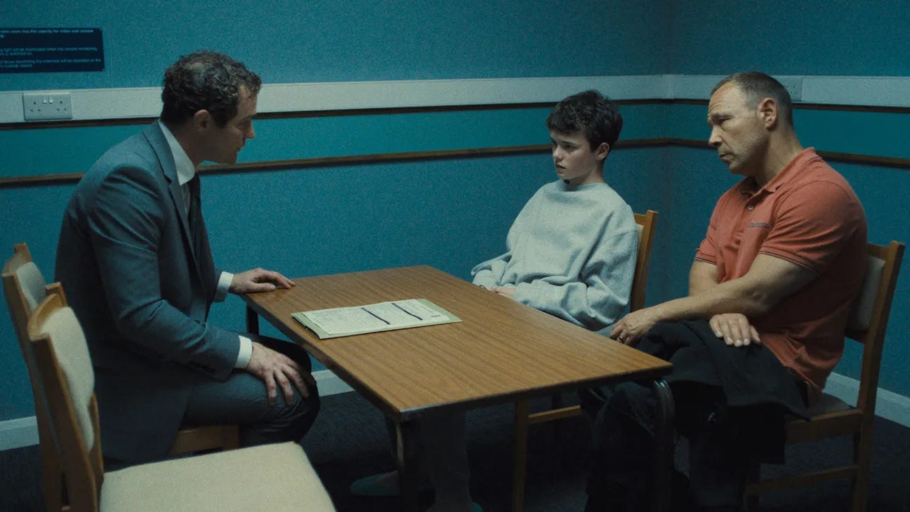 A scene from the Netflix series Adolescence, showing police arriving at a family's home early in the morning