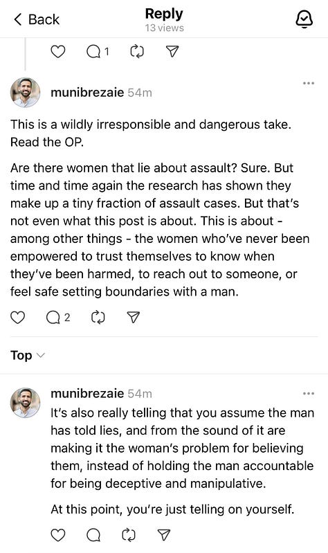 Threads screenshot showing ad hominem attack — example 1b