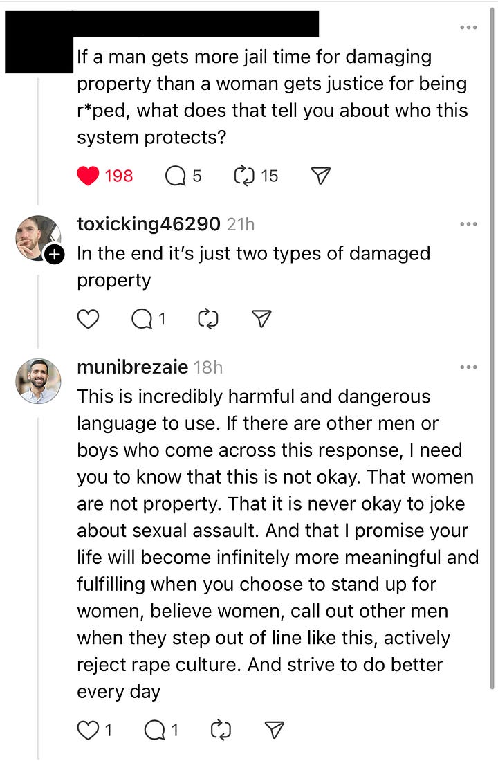 Threads screenshot showing simp ad hominem and "it's just a joke" deflection — example 2a