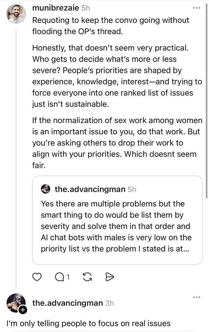 Threads screenshot showing whataboutism — exchange 4